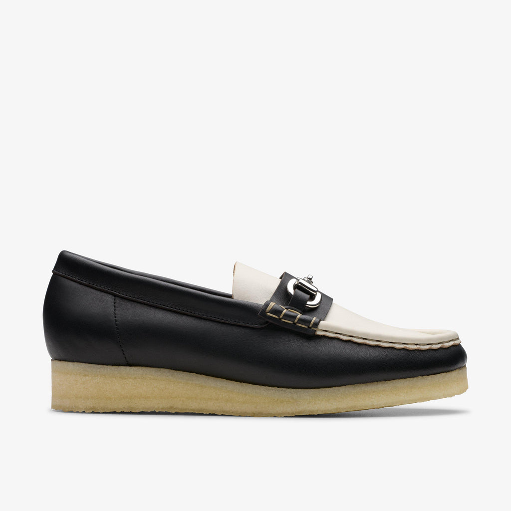 Mocassin Wallabee Horse Bit en cuir noir/blanc