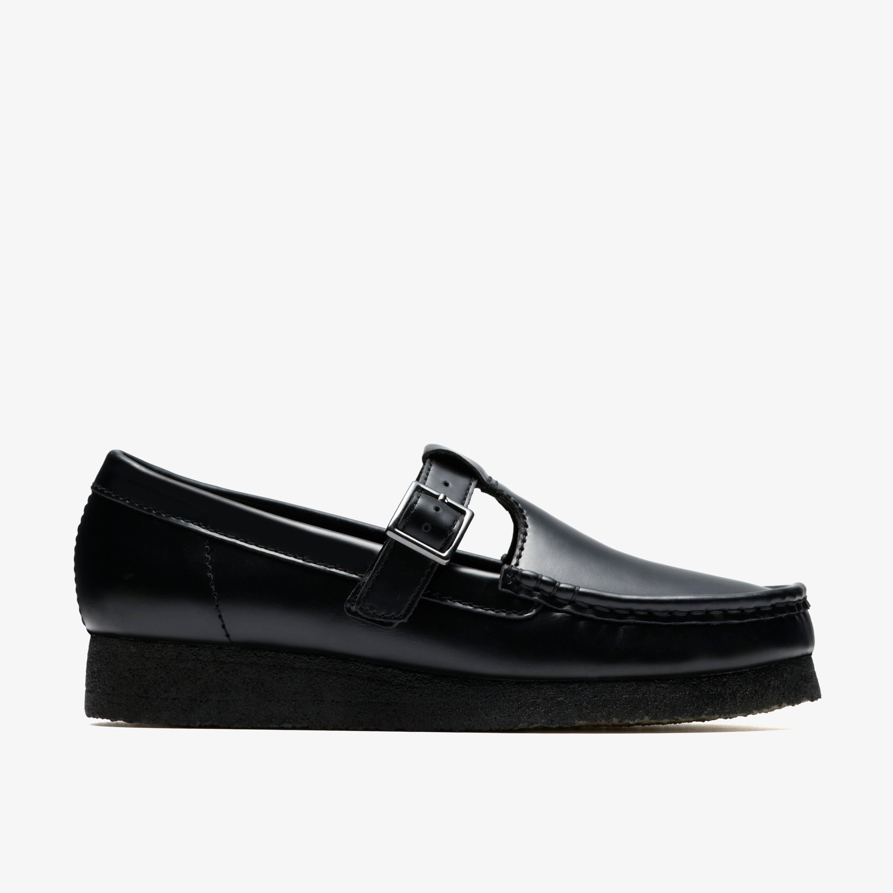 Wallabee T Bar Cuir noir très brillant
