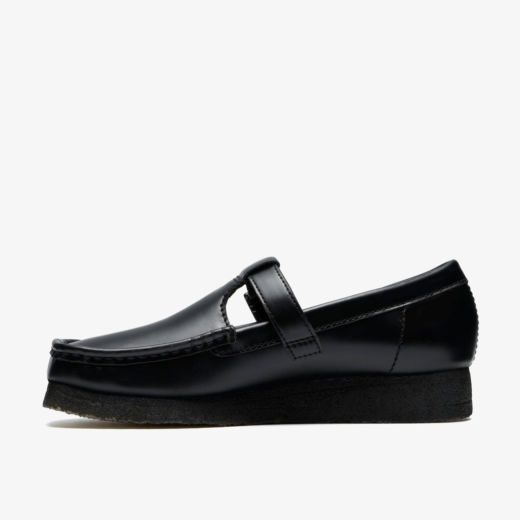Wallabee T Bar Cuir noir très brillant