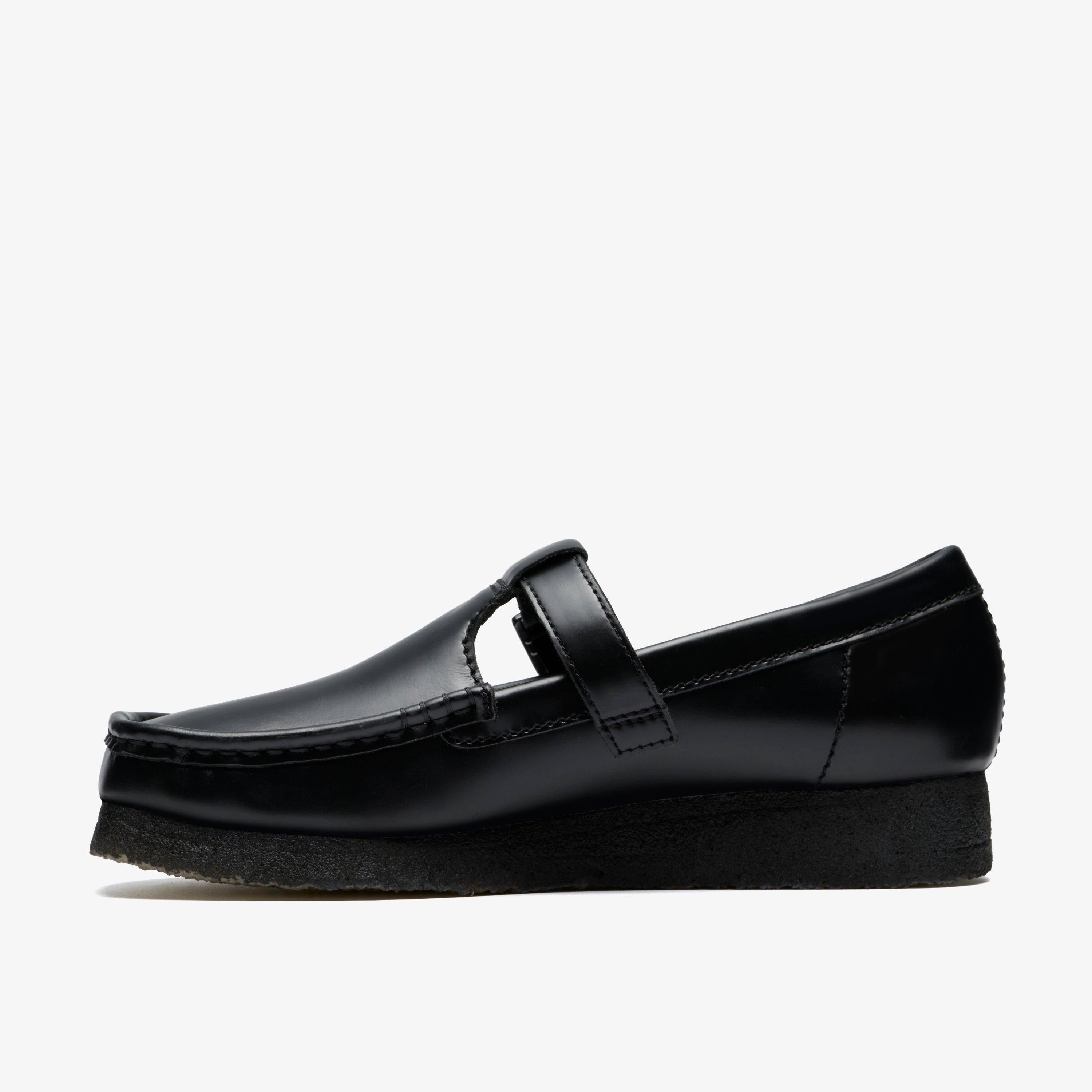 Wallabee T Bar Cuir noir très brillant