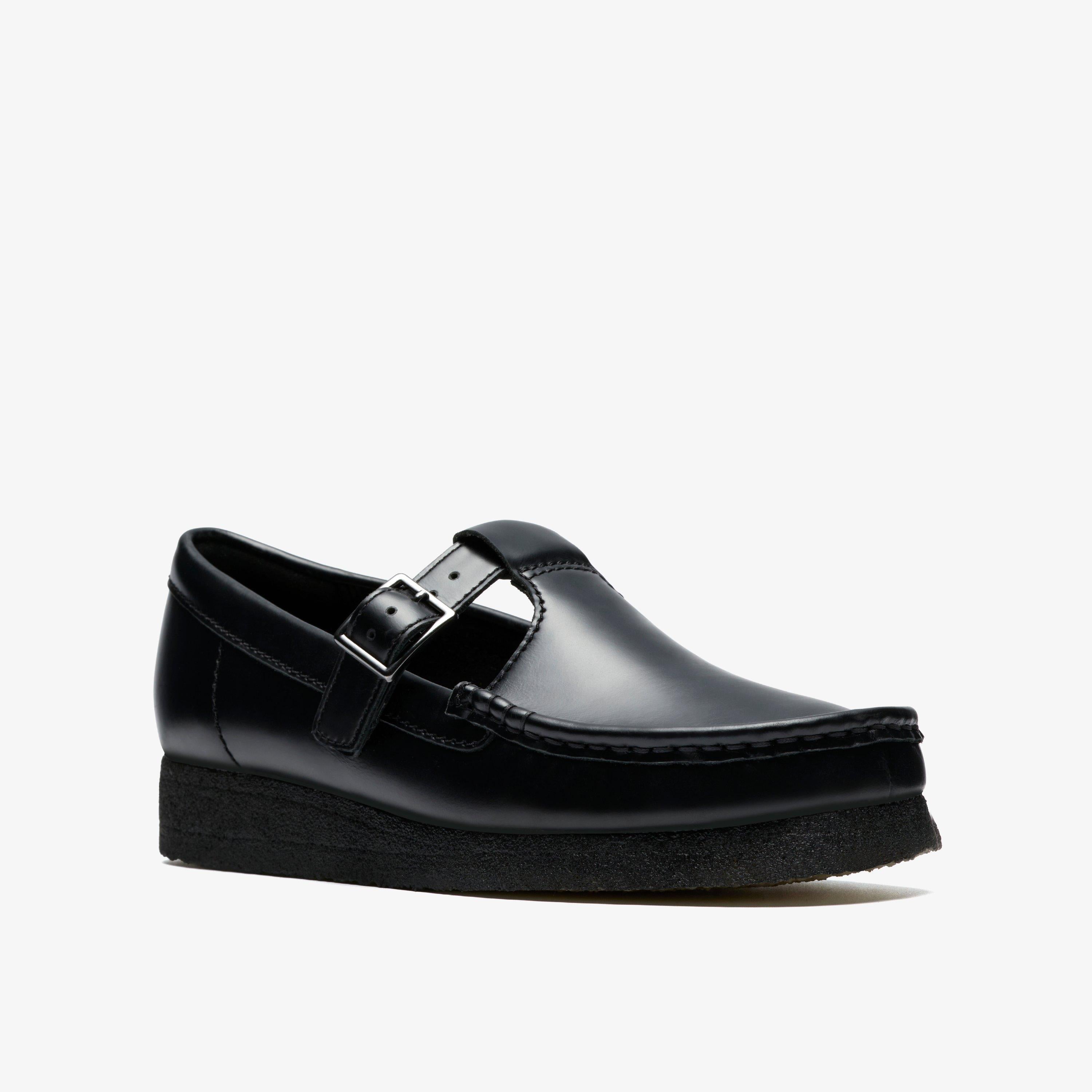 Wallabee T Bar Cuir noir très brillant