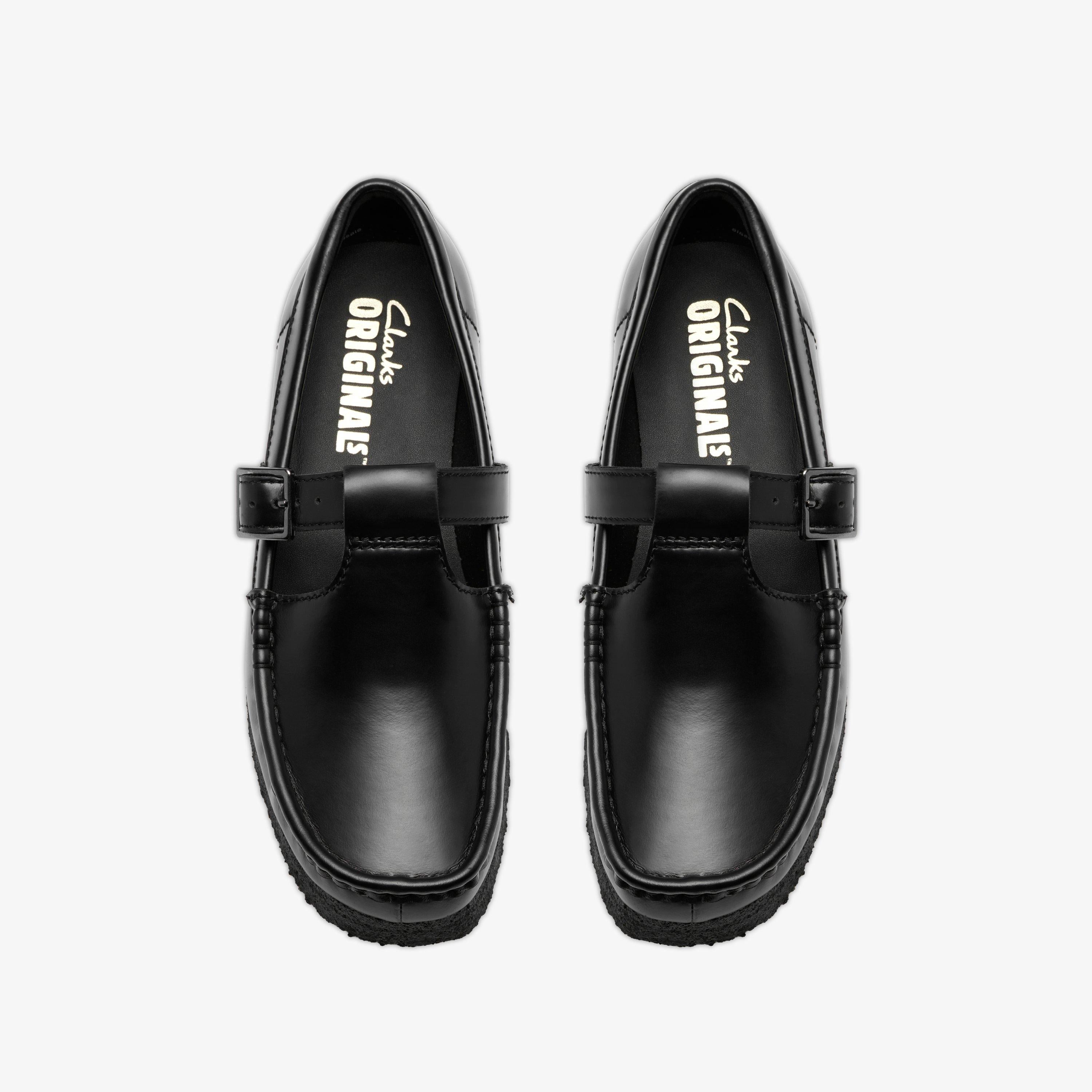 Wallabee T Bar Cuir noir très brillant