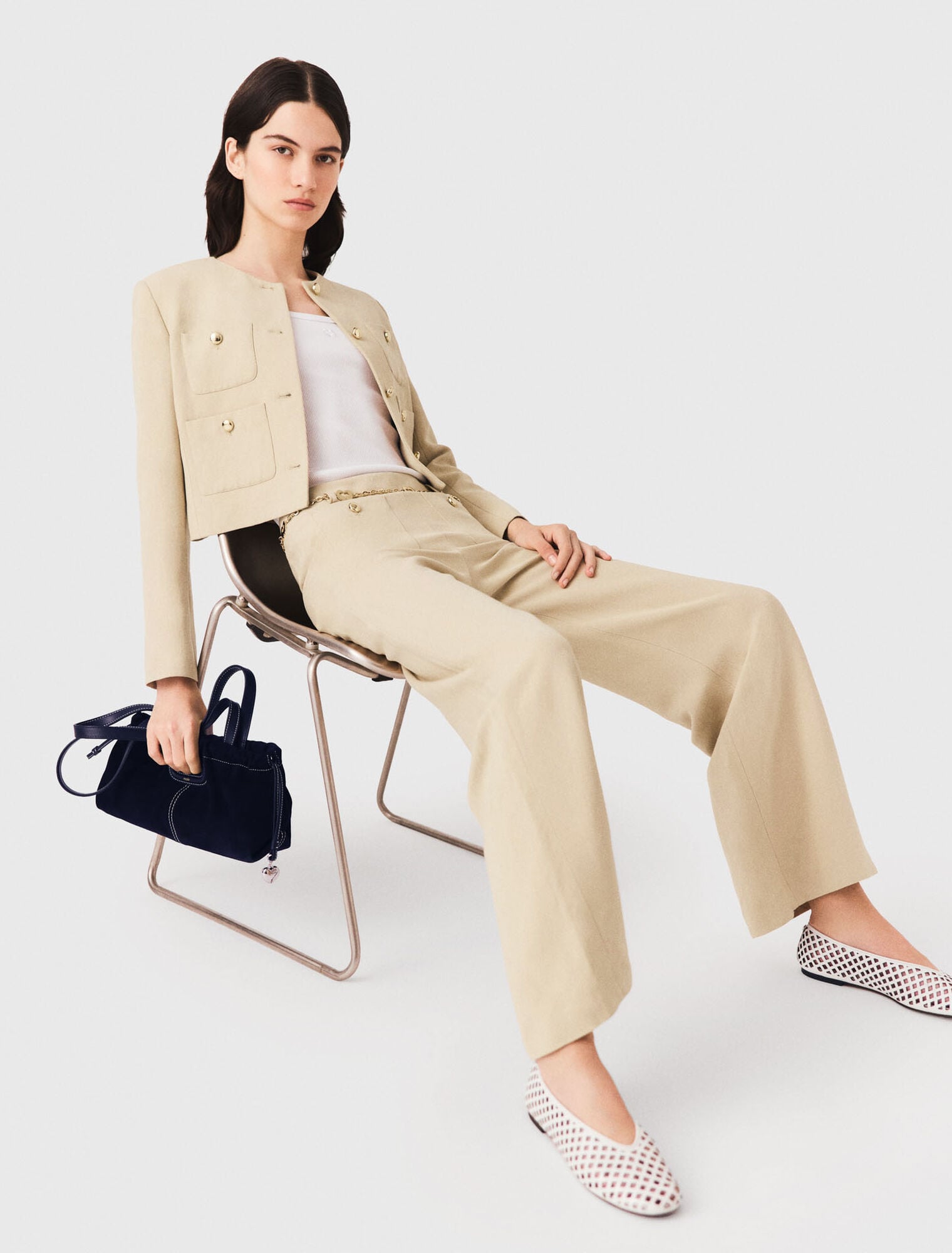 Pantalon tailleur en lin mélangé