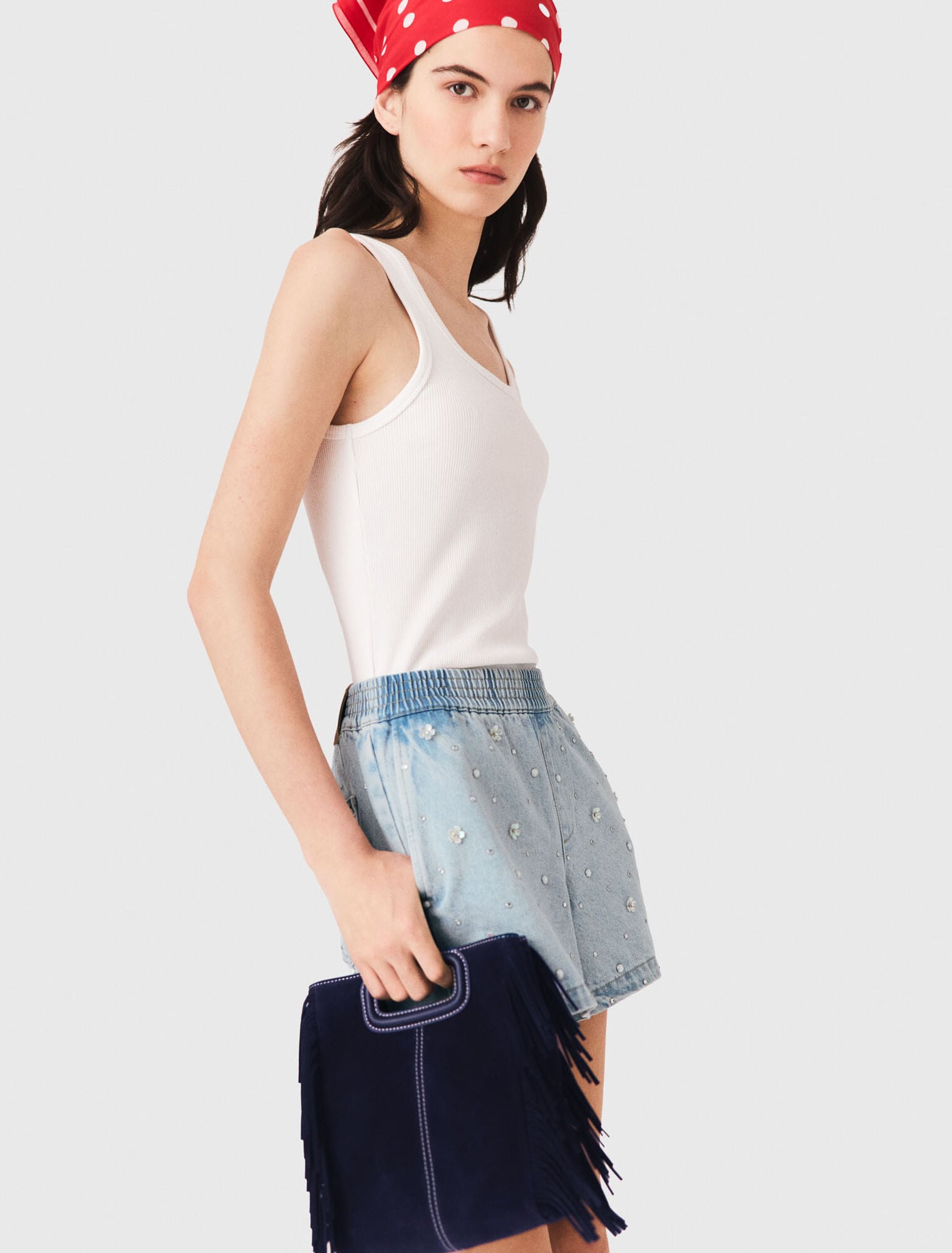 Short en denim avec fleurs