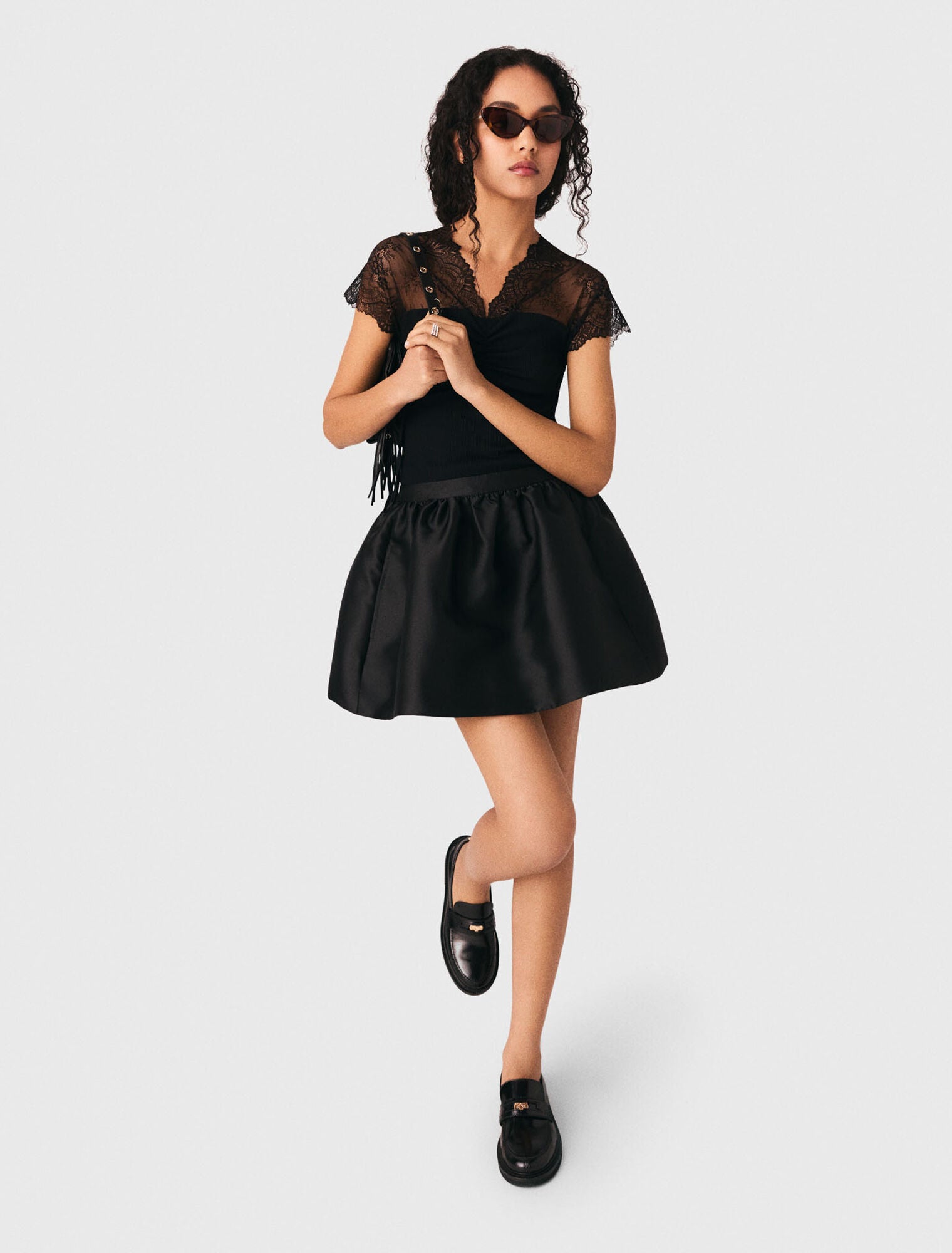 Top en jersey incrusté de dentelle